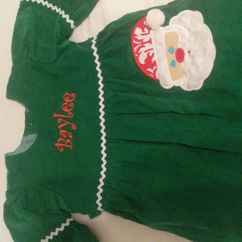 Boutique Romper Outfit size 24m monogramed "Baylee" Christmas Santa Embrodery